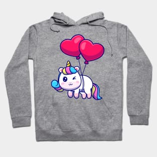 Cute Unicorn Floating With Love Balloon Cartoon Hoodie